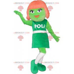 Grünes Mädchen Maskottchen mit roten Haaren - Redbrokoly.com
