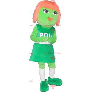 Green girl mascot with red hair - Redbrokoly.com