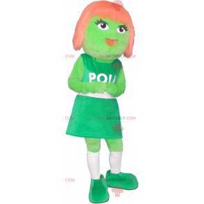 Green girl mascot with red hair - Redbrokoly.com