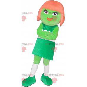 Mascotte de fille verte avec les cheveux roux - Redbrokoly.com