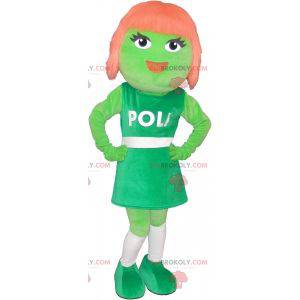 Green girl mascot with red hair - Redbrokoly.com