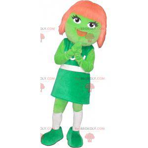 Groen meisje mascotte met rood haar - Redbrokoly.com