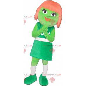 Green girl mascot with red hair - Redbrokoly.com