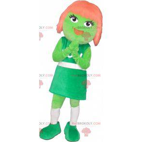 Grøn pige maskot med rødt hår - Redbrokoly.com