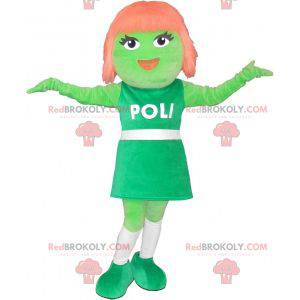 Mascotte de fille verte avec les cheveux roux - Redbrokoly.com