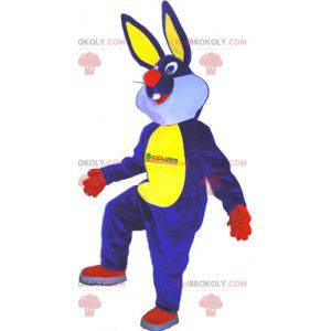 Coelho mascote azul amarelo vermelho e branco - Redbrokoly.com