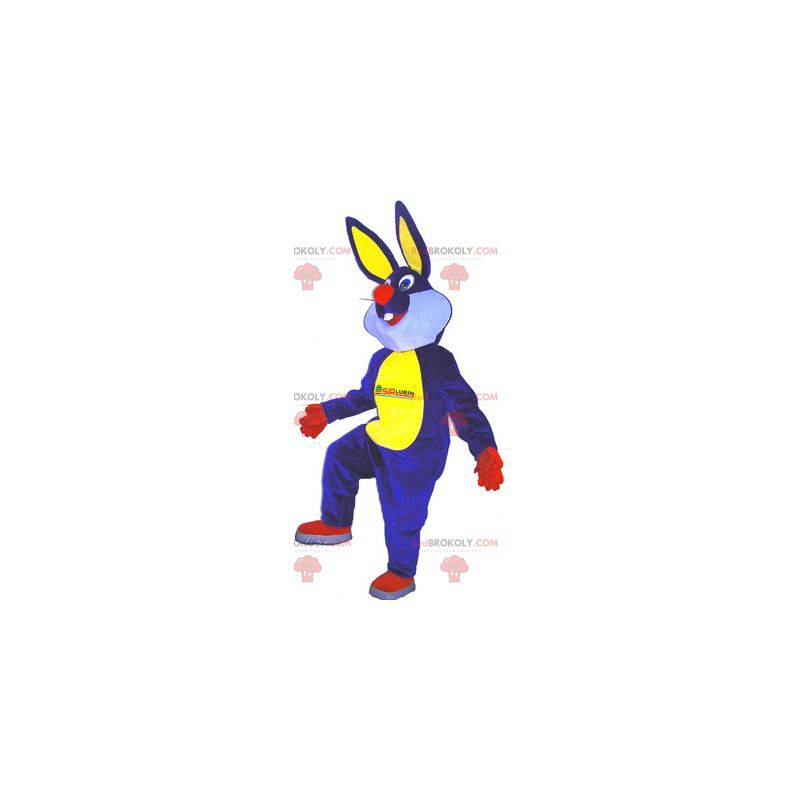 Mascotte de lapin bleu jaune rouge et blanc - Redbrokoly.com