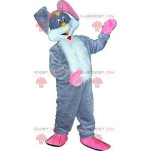 Mascota de conejo gris blanco y rosa. Disfraz de conejito -