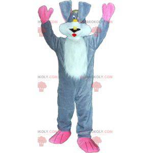Vit och rosa grå kaninmaskot. Bunny kostym - Redbrokoly.com