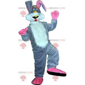 Vit och rosa grå kaninmaskot. Bunny kostym - Redbrokoly.com