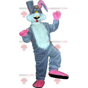 Hvid og lyserød grå kanin maskot. Bunny kostume - Redbrokoly.com