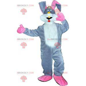 White and pink gray rabbit mascot. Bunny costume -