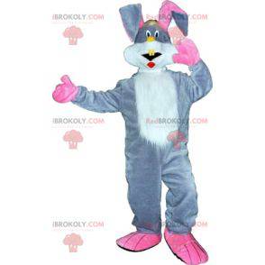 Vit och rosa grå kaninmaskot. Bunny kostym - Redbrokoly.com