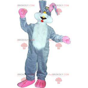 Mascotte coniglio grigio bianco e rosa. Costume da coniglietto