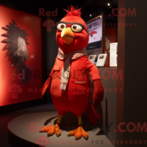 Fantasia de mascote de codorna vermelha com calça justa e lenços - Mascotes de codorna - REBROKO_234162 - RedBrokoly.com