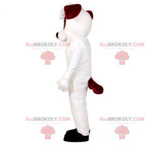 Mascote do cão branco e marrom. Fantasia de cachorro -