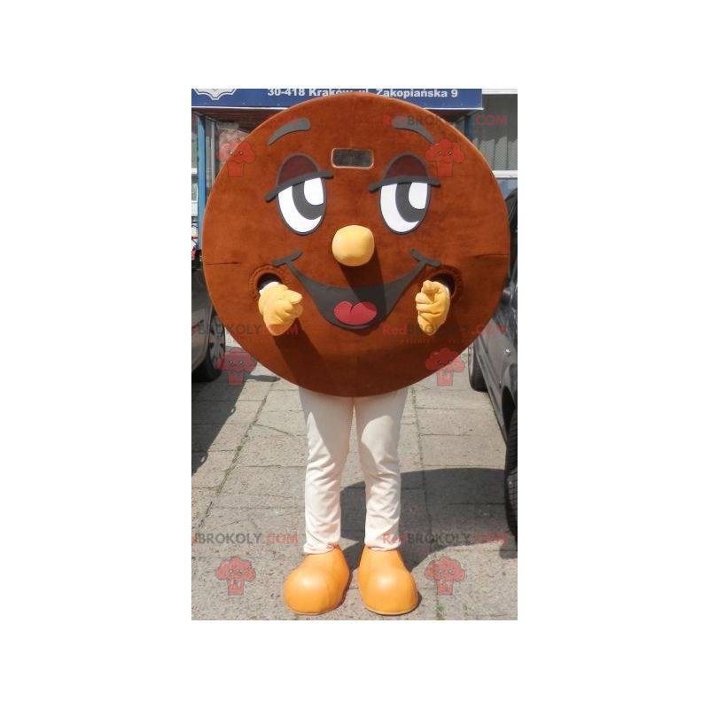 Mascotte de cookie géant rond souriant et marron -
