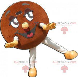 Mascotte de cookie géant rond souriant et marron -