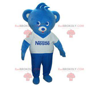Mascota del oso de peluche azul y blanco. Oso de Nestlé -