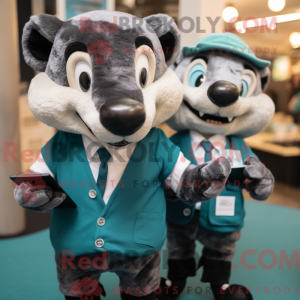 Teal Badger maskot kostume...