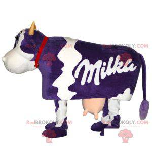 Mascotte della famosa mucca Milka bianca e viola -
