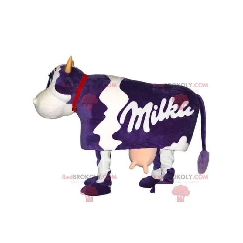 Mascotte van de beroemde witte en paarse Milka-koe -