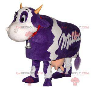 Mascotte della famosa mucca Milka bianca e viola -