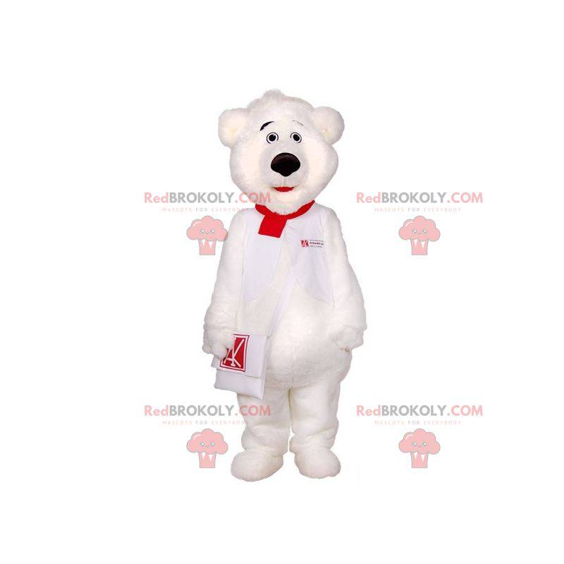 Mascotte de nounours blanc avec un sac à main - Redbrokoly.com