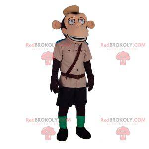Mascotte de singe en tenue d'explorateur de gardien de zoo -