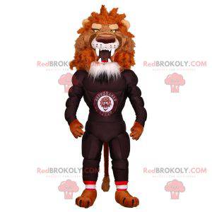 Veldig muskuløs og skremmende løve-maskot i sportsklær -