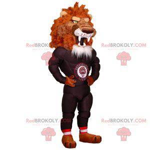 Very muscular and intimidating lion mascot in sportswear -