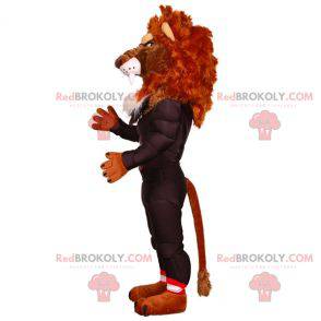 Very muscular and intimidating lion mascot in sportswear -