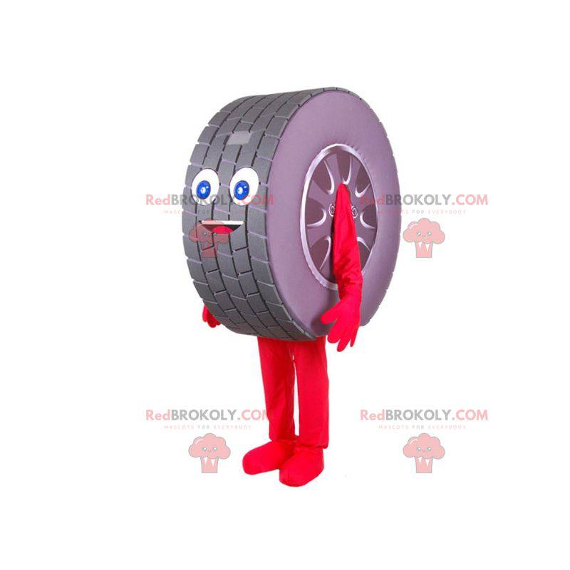 Very smiling giant tire mascot. Car wheel mascot -