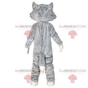 Mascotte de loup gris et blanc. Mascotte de chien-loup -