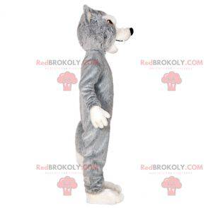 Mascote de lobo cinzento e branco. Mascote cachorro lobo -
