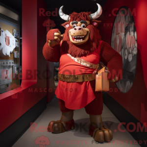 Rød Minotaur maskot drakt...