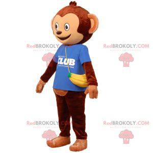 Mascotte scimmia marrone con una borsa a forma di banana -