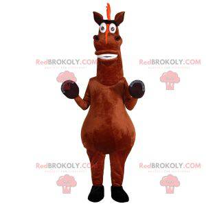 Mascota de caballo marrón muy divertida. Disfraz de caballo -
