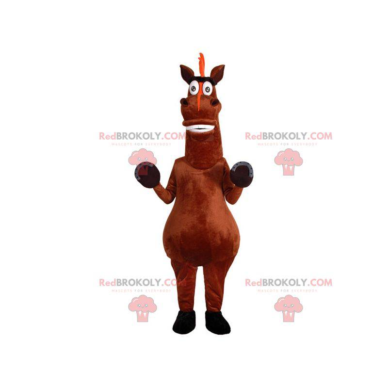 Mascota de caballo marrón muy divertida. Disfraz de caballo -