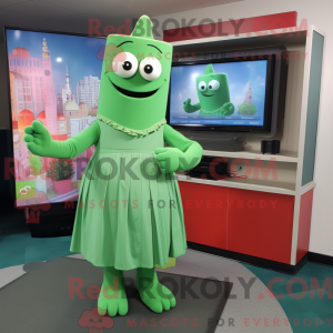 Grøn tv-maskotkostumefigur...