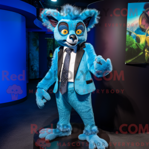 Blå lemur-maskotdraktfigur...