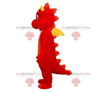 Mascota dragón rojo y amarillo lindo y conmovedor -