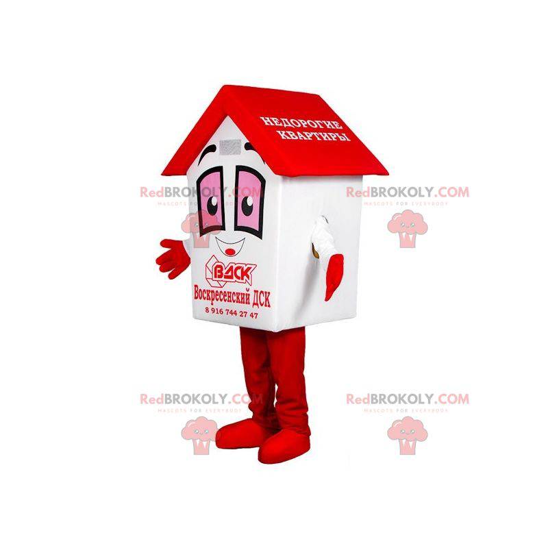 Mascotte de blanche et rouge géante. Mascotte de cabane -