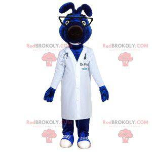 Mascote cão azul com casaco de médico - Redbrokoly.com