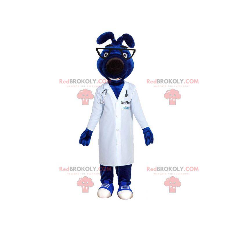 Blaues Hundemaskottchen mit einem Arztmantel - Redbrokoly.com