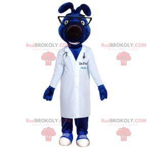 Mascotte blauwe hond met een doktersjas - Redbrokoly.com