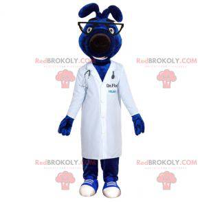 Mascotte de chien bleu avec une blouse de médecin -