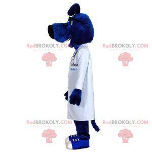 Mascote cão azul com casaco de médico - Redbrokoly.com