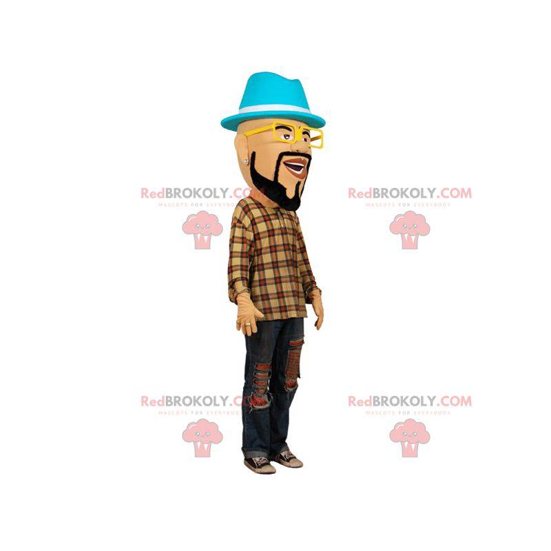 Mascote do homem barbudo com óculos e um chapéu - Redbrokoly.com