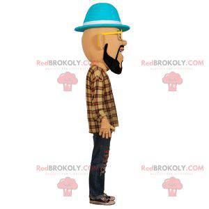 Bebaarde man mascotte met bril en een hoed - Redbrokoly.com
